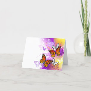 Carte De Remerciements Papillons Monarque sur Arrière - plan pourpre