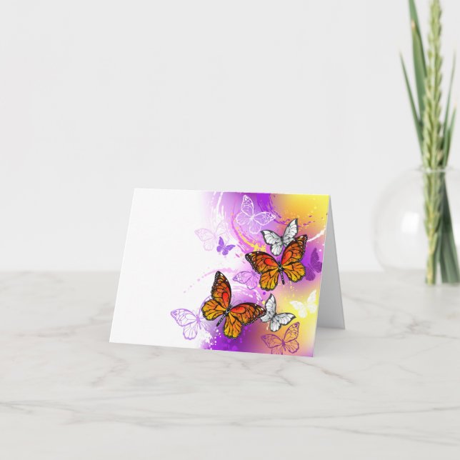 Carte De Remerciements Papillons Monarque sur Arrière - plan pourpre (Devant)