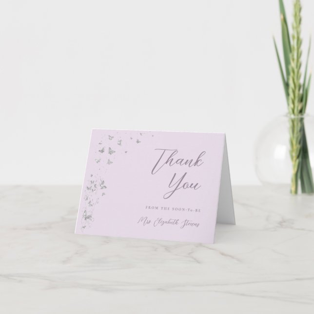 Carte De Remerciements Papillons Paillettes Argent Fête de Mariage Pliés (Devant)