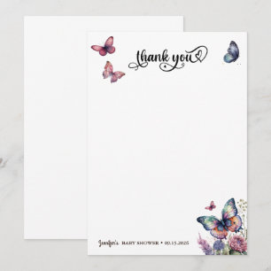 Carte De Remerciements Papillons rose pourpre Baby shower floral