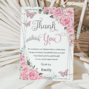 Carte De Remerciements Papillons Roses rose Floral Doux 16 Quinceañera