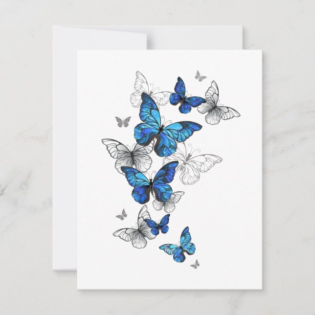 Carte De Remerciements Papillons volants bleus Morpho (Devant)