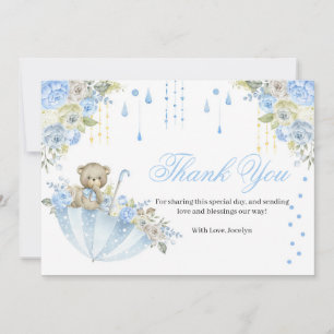 Carte De Remerciements Parapluie bleu Teddy Bear Bébé Parfum