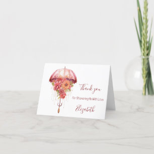 Carte De Remerciements Parapluie Floral Rose Fête de Mariage Baby Shower