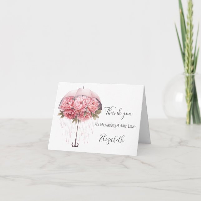Carte De Remerciements Parapluie Floral Rose Fête de Mariage Fête de Nais (Devant)