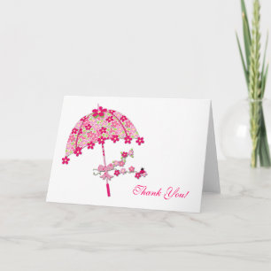 Carte De Remerciements Parapluie Floral Rose, Réception de Mariage