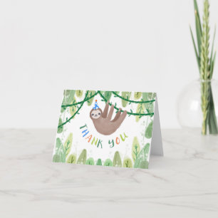 Carte De Remerciements Paresse mignonne dans le casquette bleu et blanc