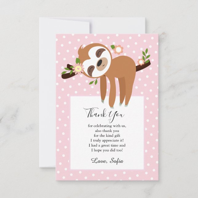 Carte De Remerciements paresse, paresse mignonne, illustration animale (Devant)