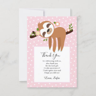 Carte De Remerciements paresse, paresse mignonne, illustration animale