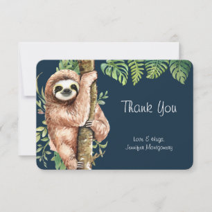Carte De Remerciements Paresseux aquarelle mignon & feuilles tropicales
