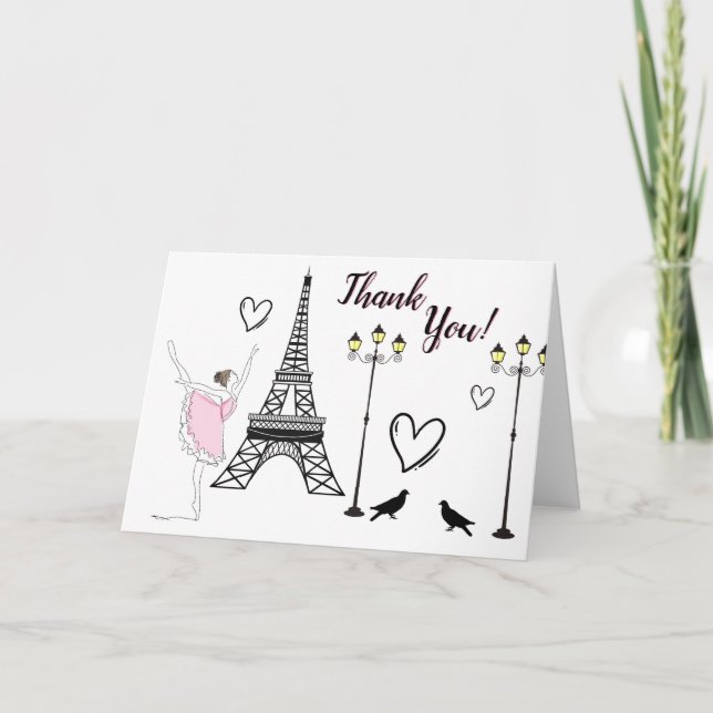 Carte De Remerciements Paris Ballerina et la Tour Eiffel Ballet filles (Devant)