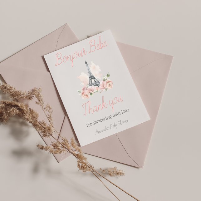 Carte De Remerciements Paris Bonjour Bebe Baby shower Floral Parisien (Créateur téléchargé)