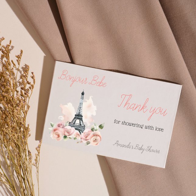 Carte De Remerciements Paris Bonjour Bebe Baby shower Floral Parisien (Créateur téléchargé)