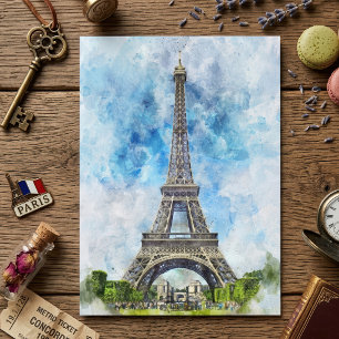 Carte De Remerciements Paris France Tour Eiffel Aquarelle