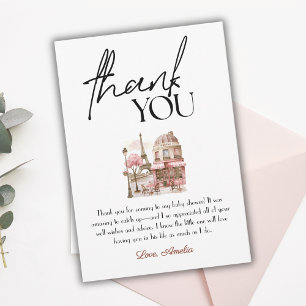 Carte De Remerciements Paris French Pink Cafe Girl Baby shower