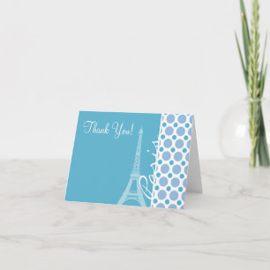 Carte De Remerciements Paris, Tour Eiffel, Baby Blue Pois