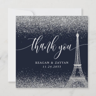Carte De Remerciements Paris Tour Eiffel Mariage de la marine d'argent