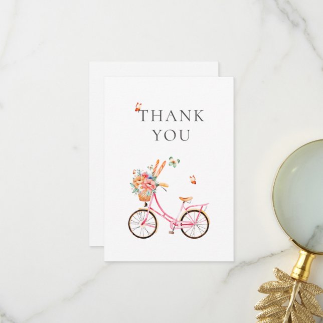 Carte De Remerciements Paris Vélo Rose Aquarelle Favoriser Sac (Devant/Arrière en situation)