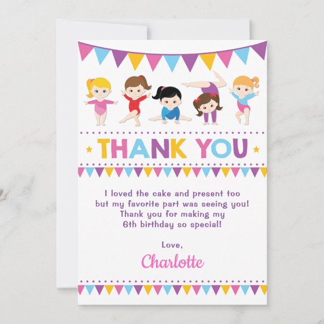 Carte De Remerciements Partie rose Girly de gymnase d'anniversaire de (Devant)