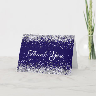 Carte De Remerciements Parties scintillant argent bleu foncé