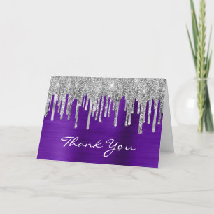 Carte De Remerciements Parties scintillant argent gouttes violet violet 5