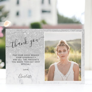 Carte De Remerciements Parties scintillant argent marbre ombre 3 photos S
