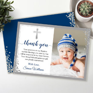 Carte De Remerciements Parties scintillant Argent Marine Bleu Boy Script 