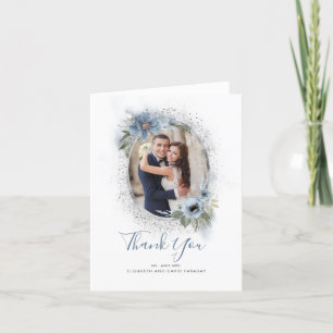 Carte De Remerciements Parties scintillant bleu et argent Dusty Photo