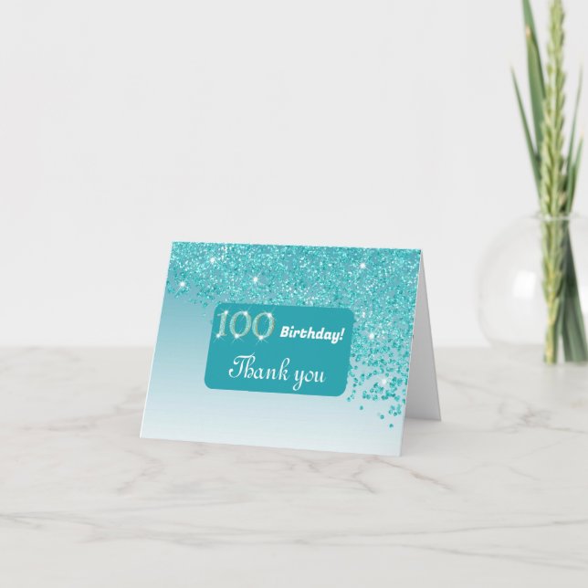 Carte De Remerciements Parties scintillant bleu Turquoise brillant, 100e  (Devant)