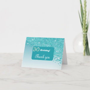 Carte De Remerciements Parties scintillant bleu Turquoise brillant, 30e a