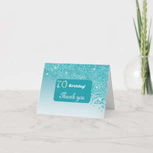 Carte De Remerciements Parties scintillant bleu Turquoise brillant, 70e a