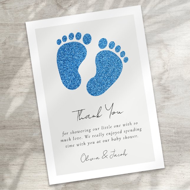 Carte De Remerciements Parties scintillant Bleue Baby shower pieds bébé M (Créateur téléchargé)