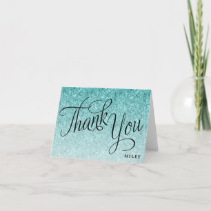 Carte De Remerciements Parties scintillant Bleue Personnalisé Fancy Scrip