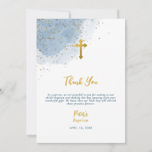 Carte De Remerciements Parties scintillant d'aquarelle bleu Croix d'or Ba