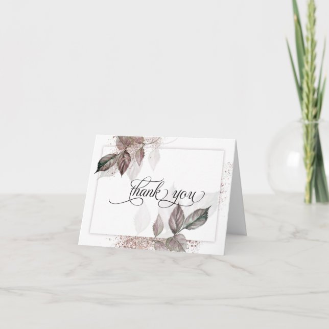 Carte De Remerciements Parties scintillant d'aquarelle moderne Foliage Ba (Devant)