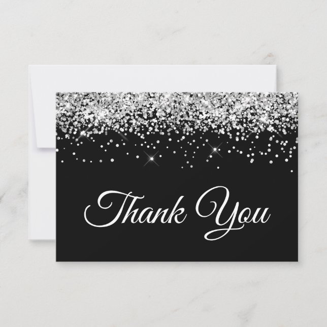 Carte De Remerciements Parties scintillant d'argent Black Sweet 16 (Devant)
