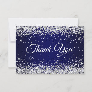 Carte De Remerciements Parties scintillant d'argent bleu marine 40e anniv
