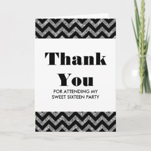 Carte De Remerciements Parties scintillant d'argent Chevron Sweet 16 Cart
