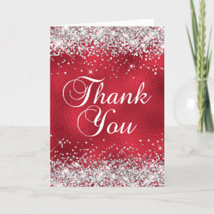 Carte De Remerciements Parties scintillant d'argent huile de verre rouge