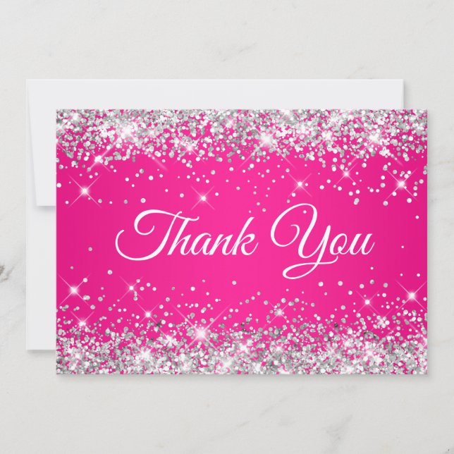 Carte De Remerciements Parties scintillant d'argent rose chaud 40e annive (Devant)