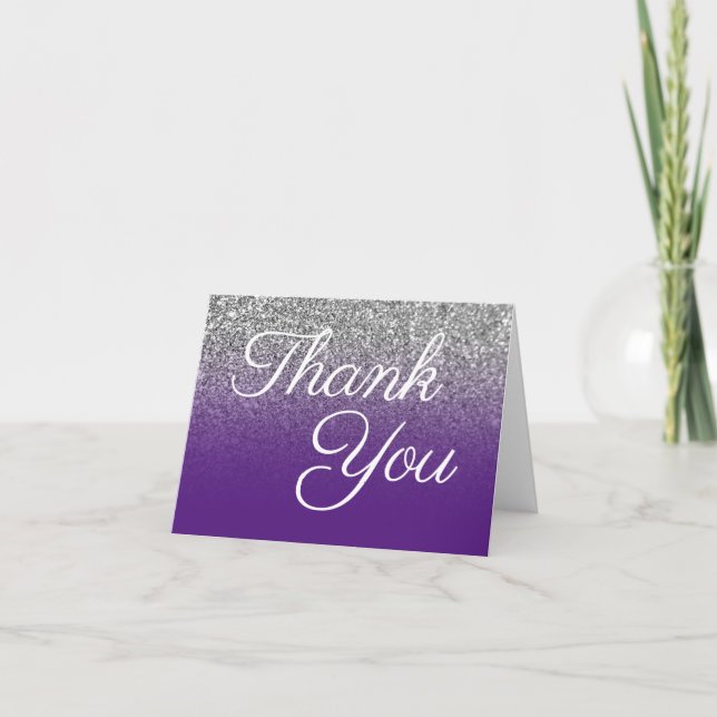Carte De Remerciements Parties scintillant d'argent Royal violet Ombre (Devant)