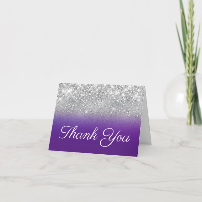 Carte De Remerciements Parties scintillant d'argent Royal violet Ombre su (Devant)