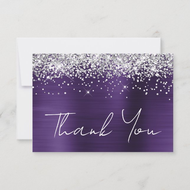 Carte De Remerciements Parties scintillant d'argent Violet foncé violet v (Devant)