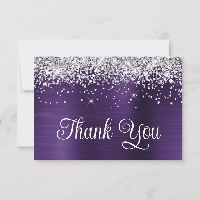 Carte De Remerciements Parties scintillant d'argent Violet foncé violet v (Devant)