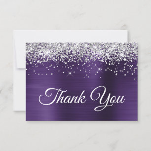 Carte De Remerciements Parties scintillant d'argent Violet foncé violet v