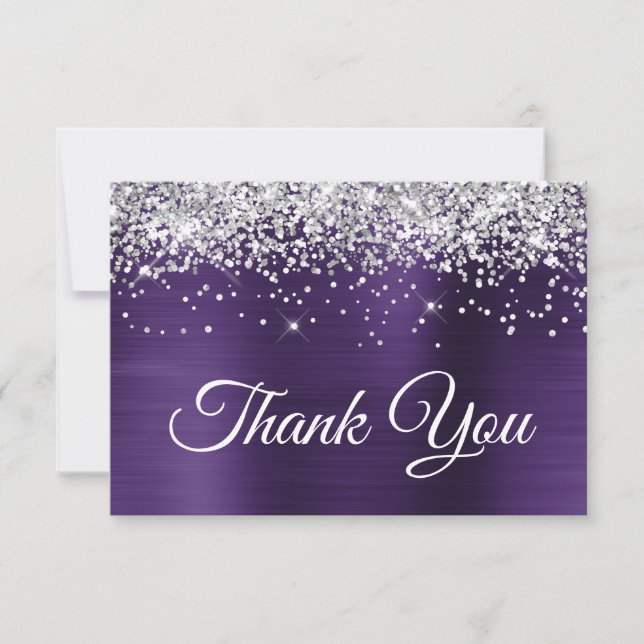 Carte De Remerciements Parties scintillant d'argent Violet foncé violet v (Devant)