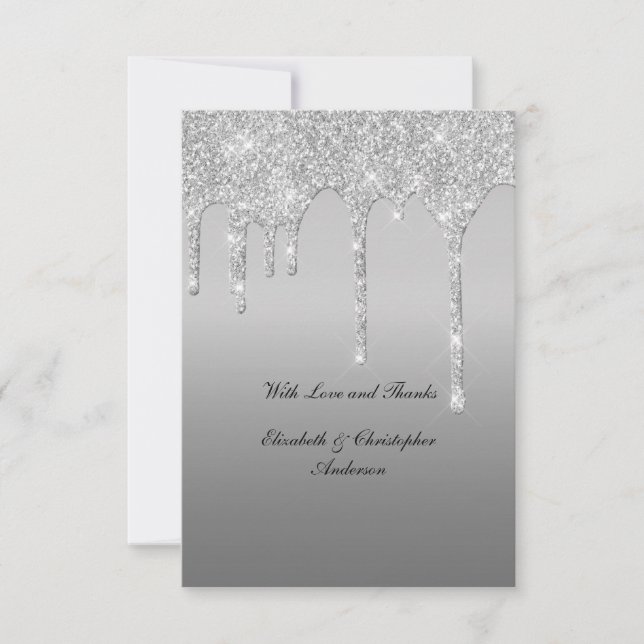 Carte De Remerciements Parties scintillant de goutte d'argent Glam mariag (Devant)