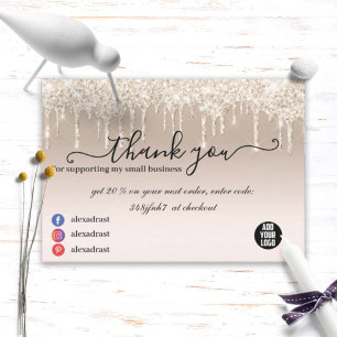 Carte De Remerciements Parties scintillant de luxe Champagne Gold Driving