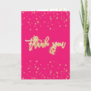 Carte De Remerciements Parties scintillant d'or confetti néon rose Sweet 