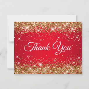 Carte De Remerciements Parties scintillant d'or et 40e anniversaire rouge